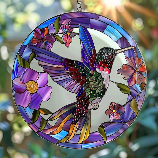 Purple Twinkle Hummingbird XR2008045CL Stained Glass Suncatcher