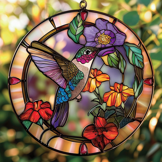 Radiant Hummingbird XR21008008CL Stained Glass Suncatcher