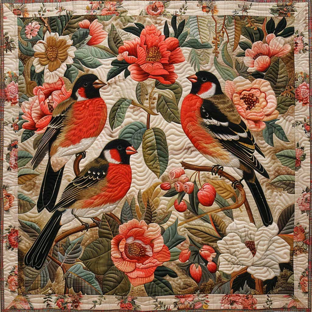 Red And Black Bullfinches WM2308084CL Quilt