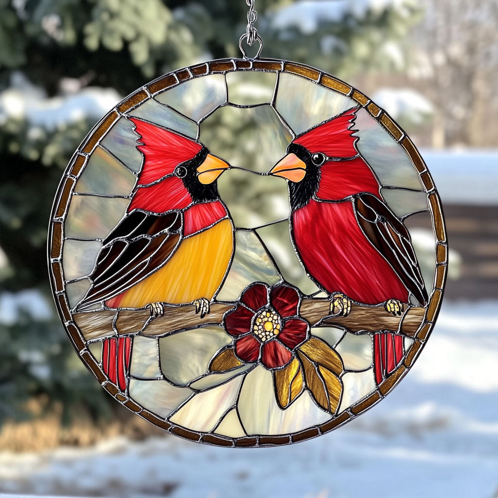 Red Cardinal WJ1110040CL Stained Glass Suncatcher