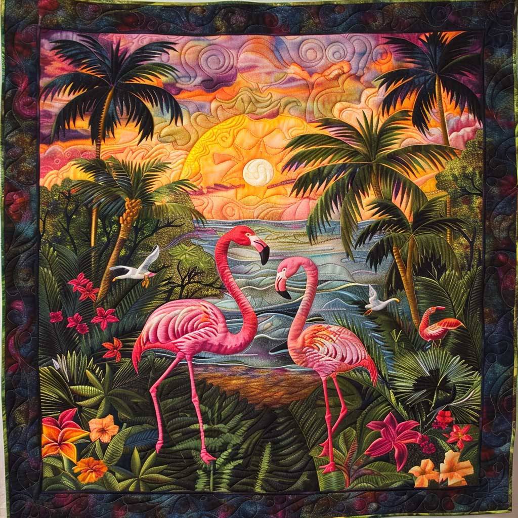 Romantic Flamingo Sunset WJ1008029CL Quilt