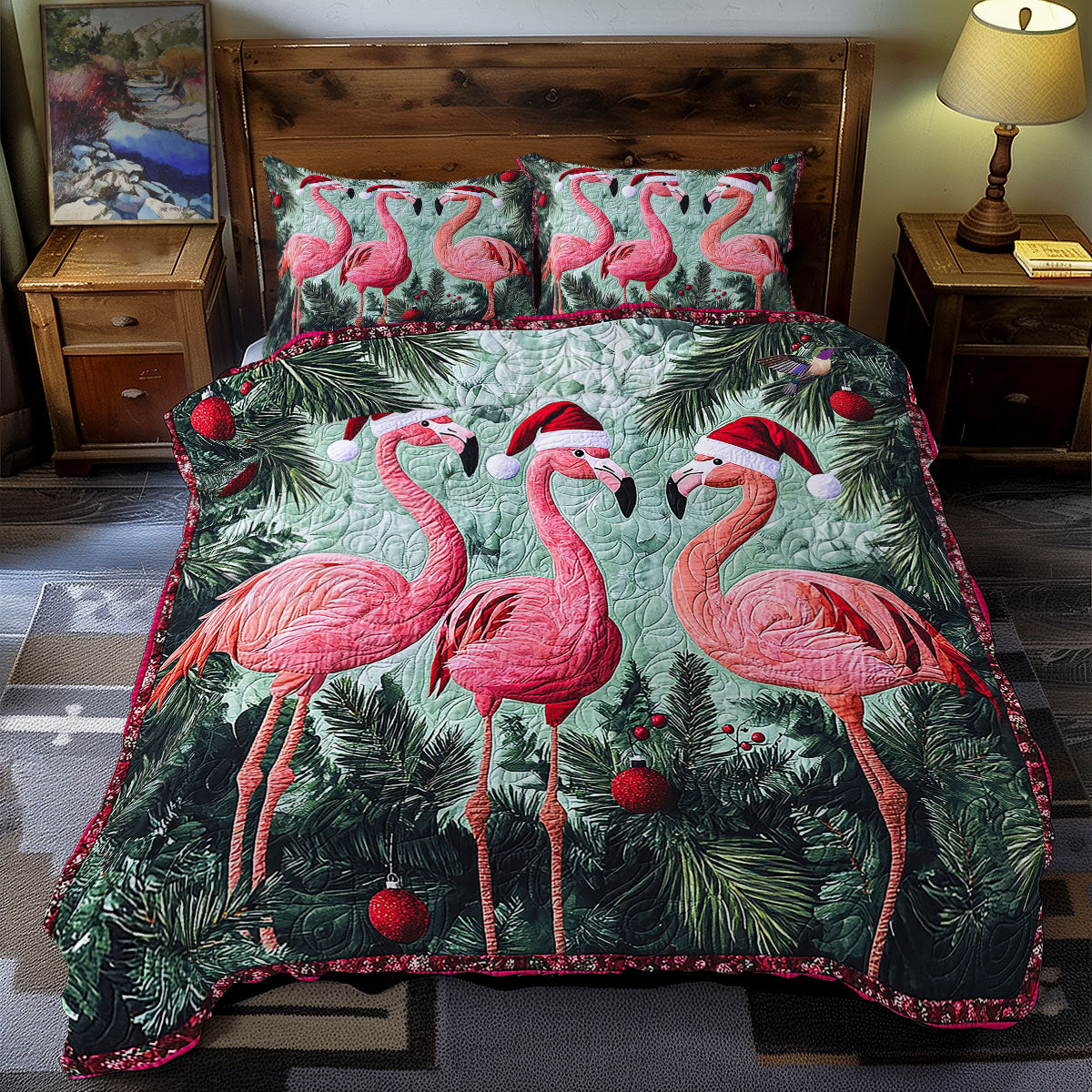 Santa Flamingo WY2111065CL Duvet Cover Set