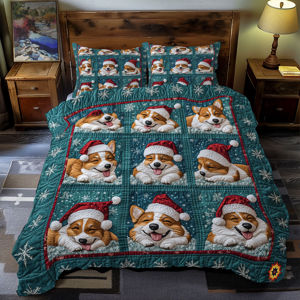 Santa Sleeping Corgi WY2211074CL Duvet Cover Set