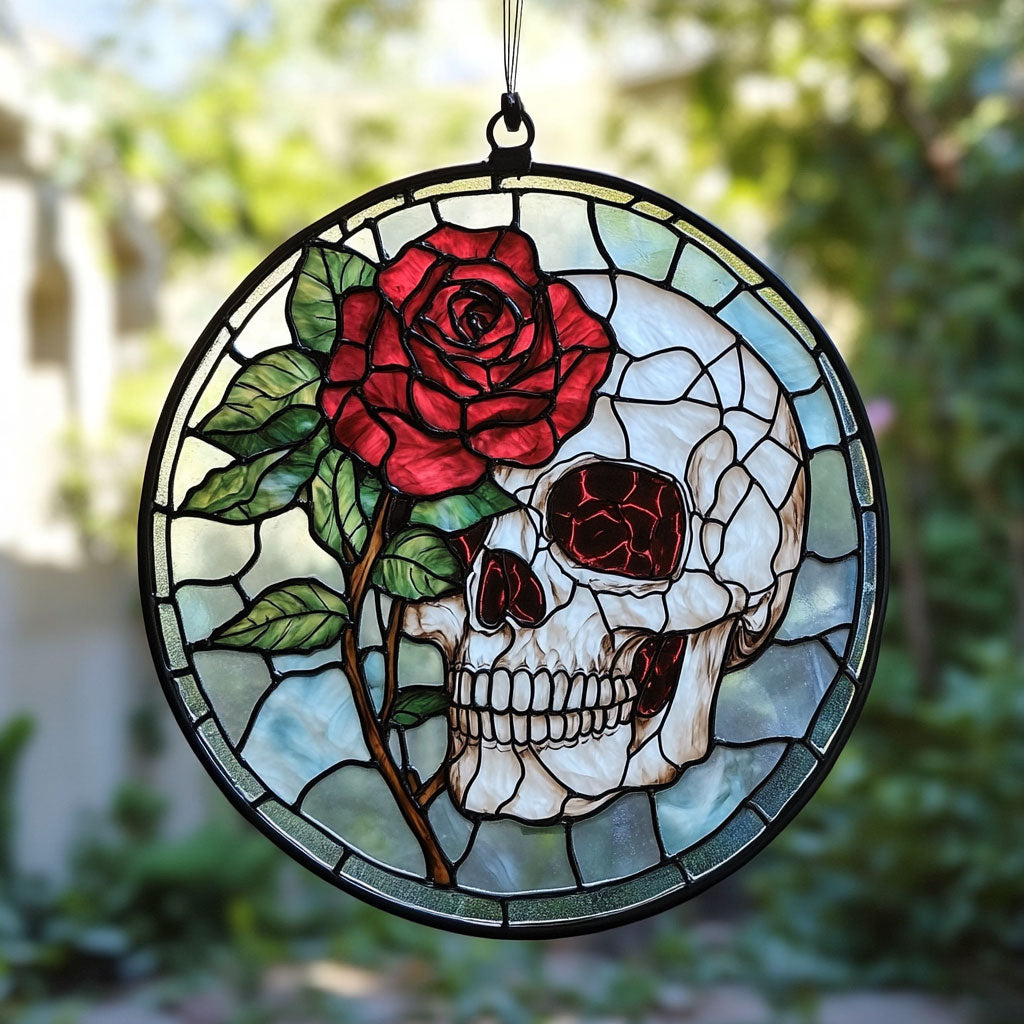 Skull Rose WX0901109CL Stained Glass Suncatcher