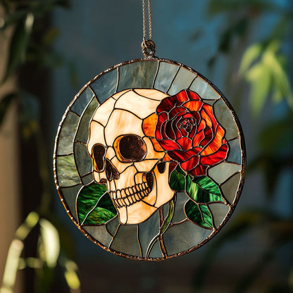 Skull Rose WX0901110CL Stained Glass Suncatcher