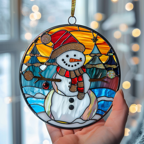 Snowman Christmas XR2008050CL Stained Glass Suncatcher