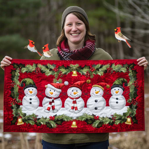 Snowman Watching Cardinal WP2608011CL Quilted Table Runner