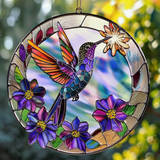 Sparkling Hummingbird XR2008048CL Stained Glass Suncatcher