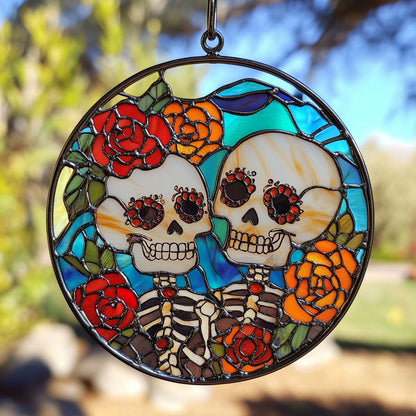 Sugar Skull WJ1110041CL Stained Glass Suncatcher