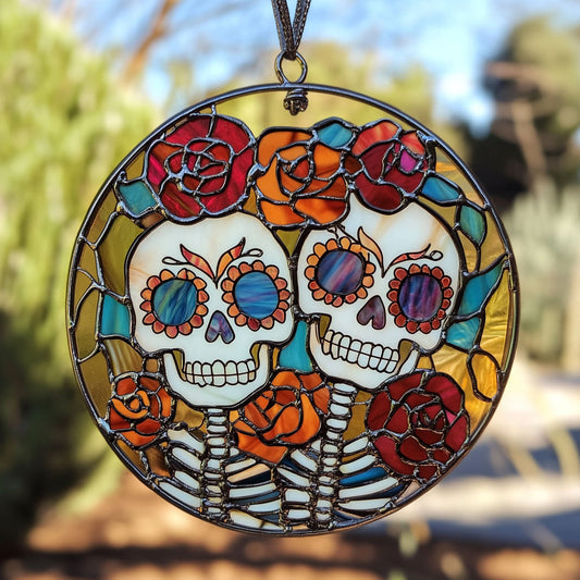 Sugar Skull WJ1110042CL Stained Glass Suncatcher