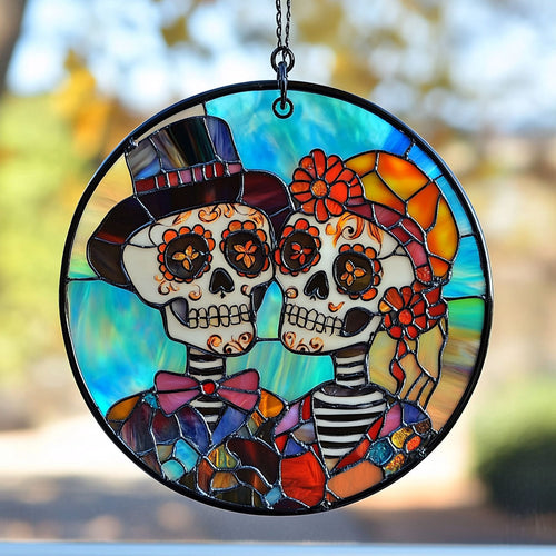 Sugar Skull WJ1110043CL Stained Glass Suncatcher