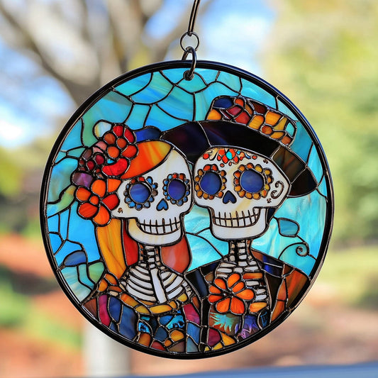 Sugar Skull WJ1110044CL Stained Glass Suncatcher