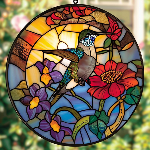 Sun Hummingbird XR2108006CL Stained Glass Suncatcher