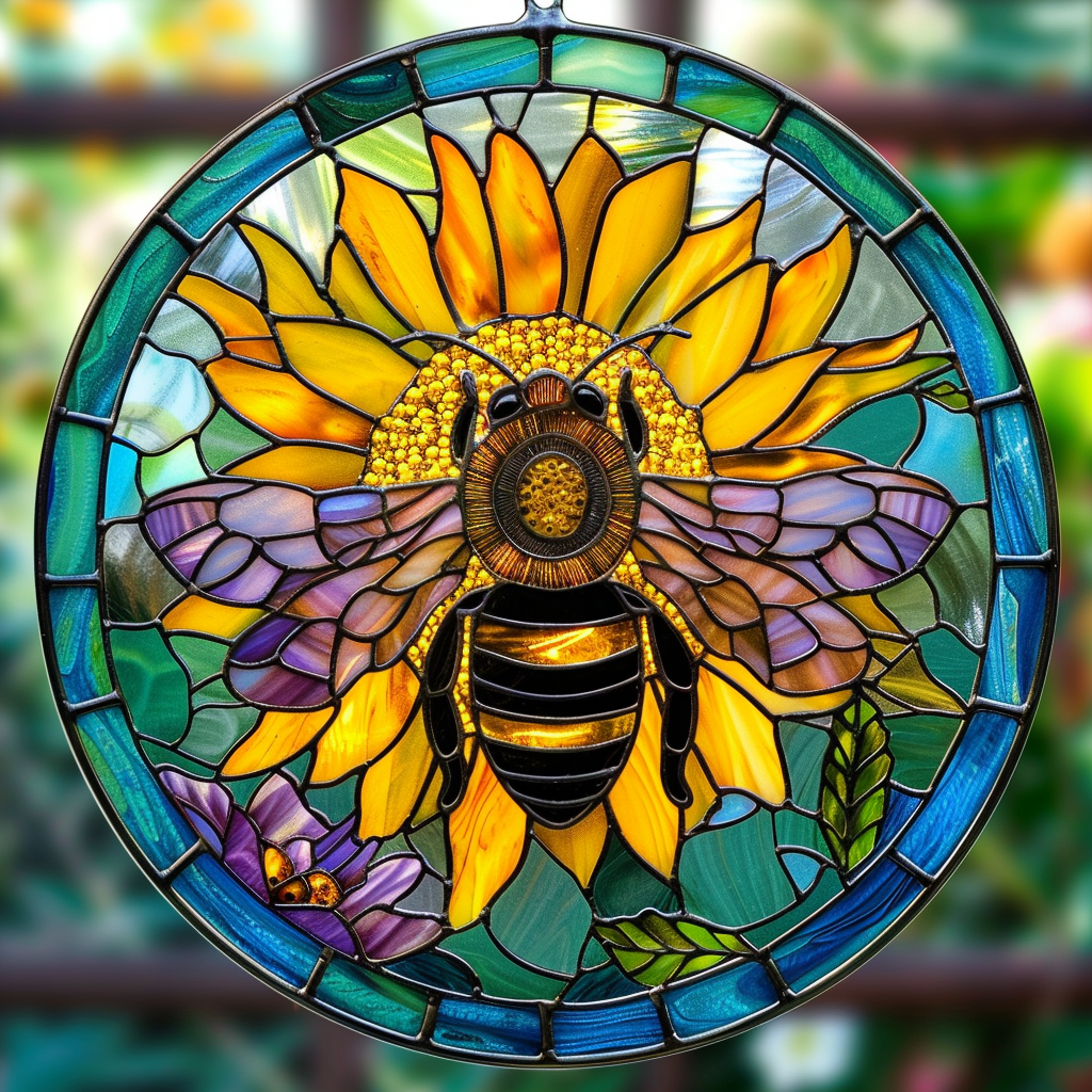 Sunflower Bee XR2208033CL Stained Glass Suncatcher