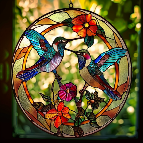 Sunshine Hummingbirds XR2008044CL Stained Glass Suncatcher