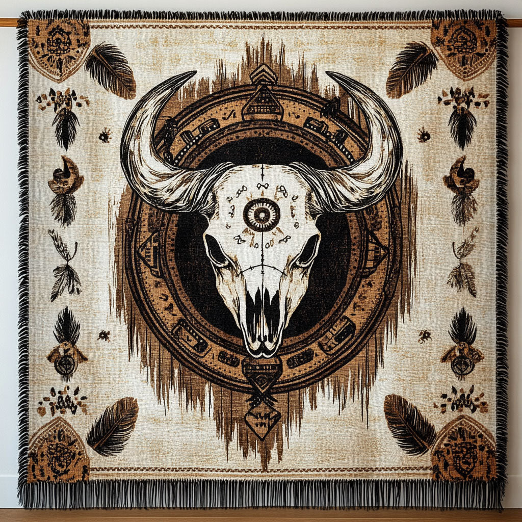 Tribal Bison Skull CW2601012CL Woven Throw Blanket