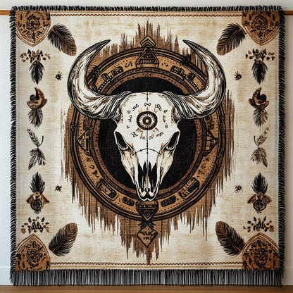Tribal Bison Skull CW2601012CL Woven Throw Blanket