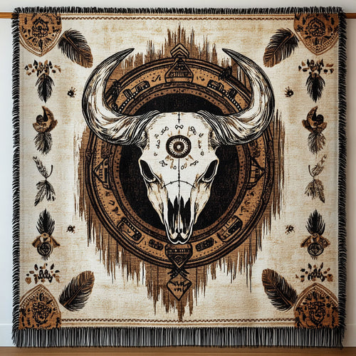 Tribal Bison Skull CW2601012CL Woven Throw Blanket