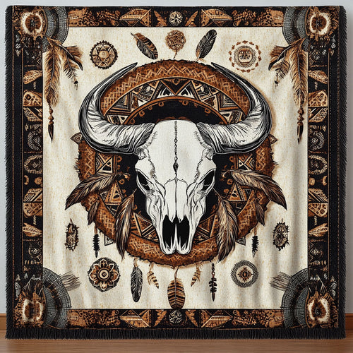 Tribal Buffalo Skull CW2601013CL Woven Throw Blanket