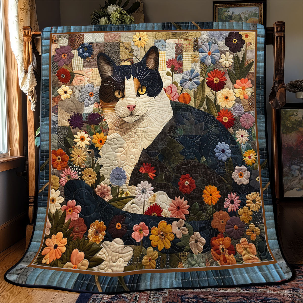 Tuxedo Cat Flowers YR2408003CL Quilt