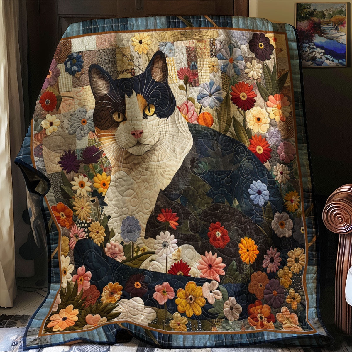 Tuxedo Cat Flowers YR2408003CL Quilt