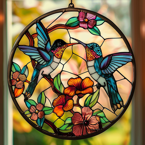 Twinkle Hummingbirds XR2008043CL Stained Glass Suncatcher