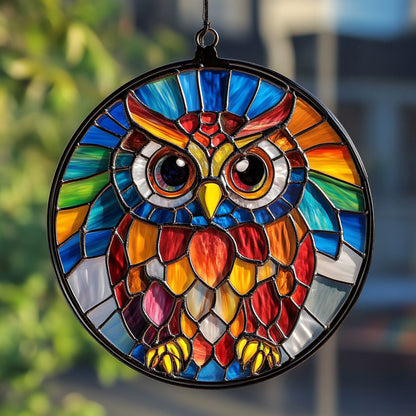 Vibrant Owl WX0901115CL Stained Glass Suncatcher