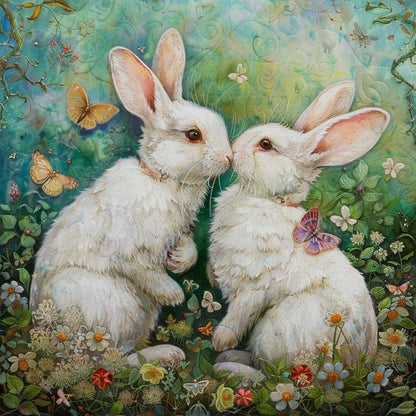 White Couple Rabbits WM3007001CL Quilt