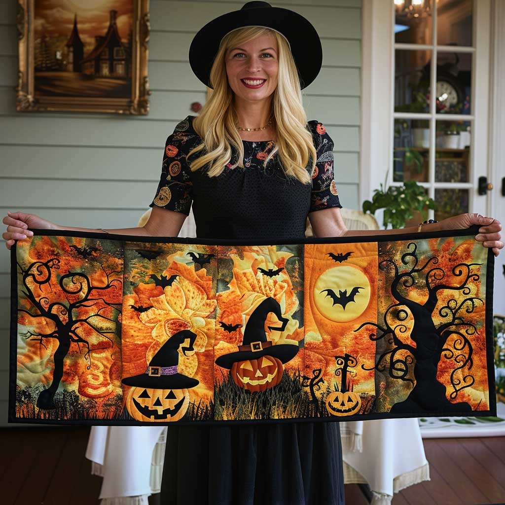 Witch Quilt Halloween WP2608014CL Quilted Table Runner