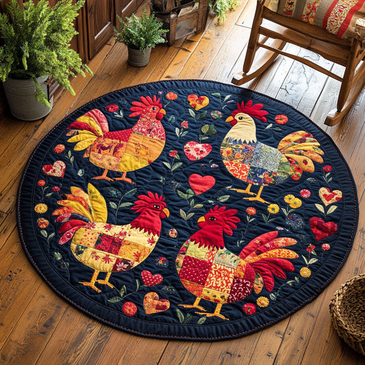 Funny Patchwork Rooster WP1403040CL Quilted Round Mat