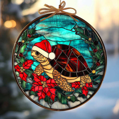 Turtle Christmas Charm WN2811032CL Stained Glass Suncatcher