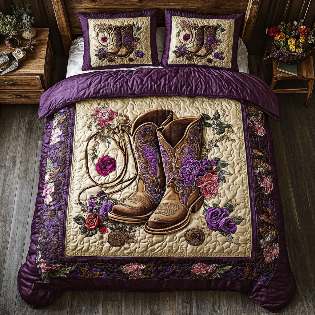 Purple Flower Cowboy Boots WY2101016CL Duvet Cover Set