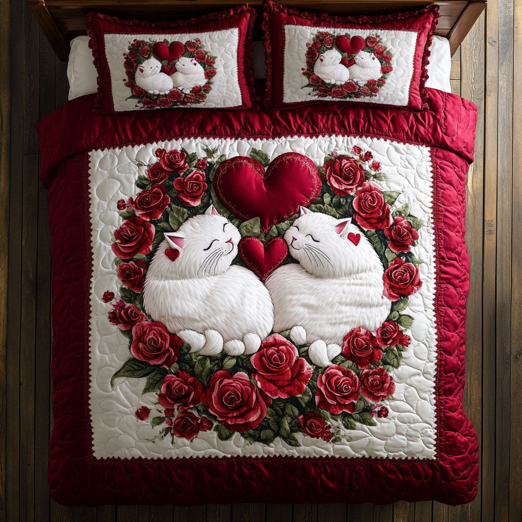 White Cat In Rose WY0502060CL Duvet Cover Set