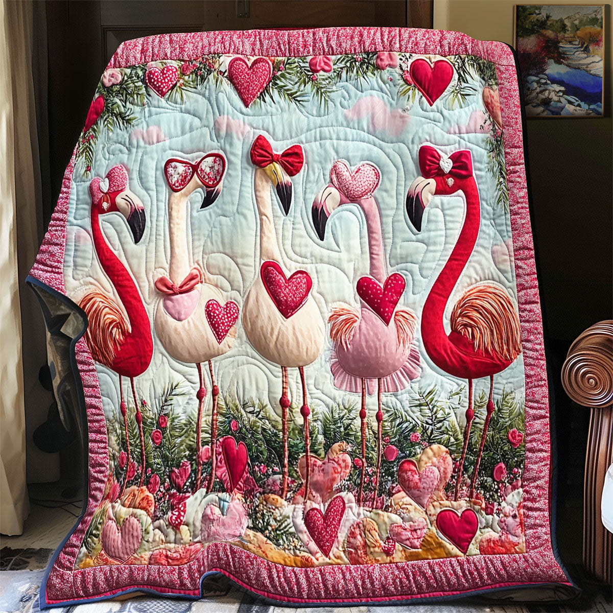 Happy Valentine Flamingo WY2001084CL Quilt
