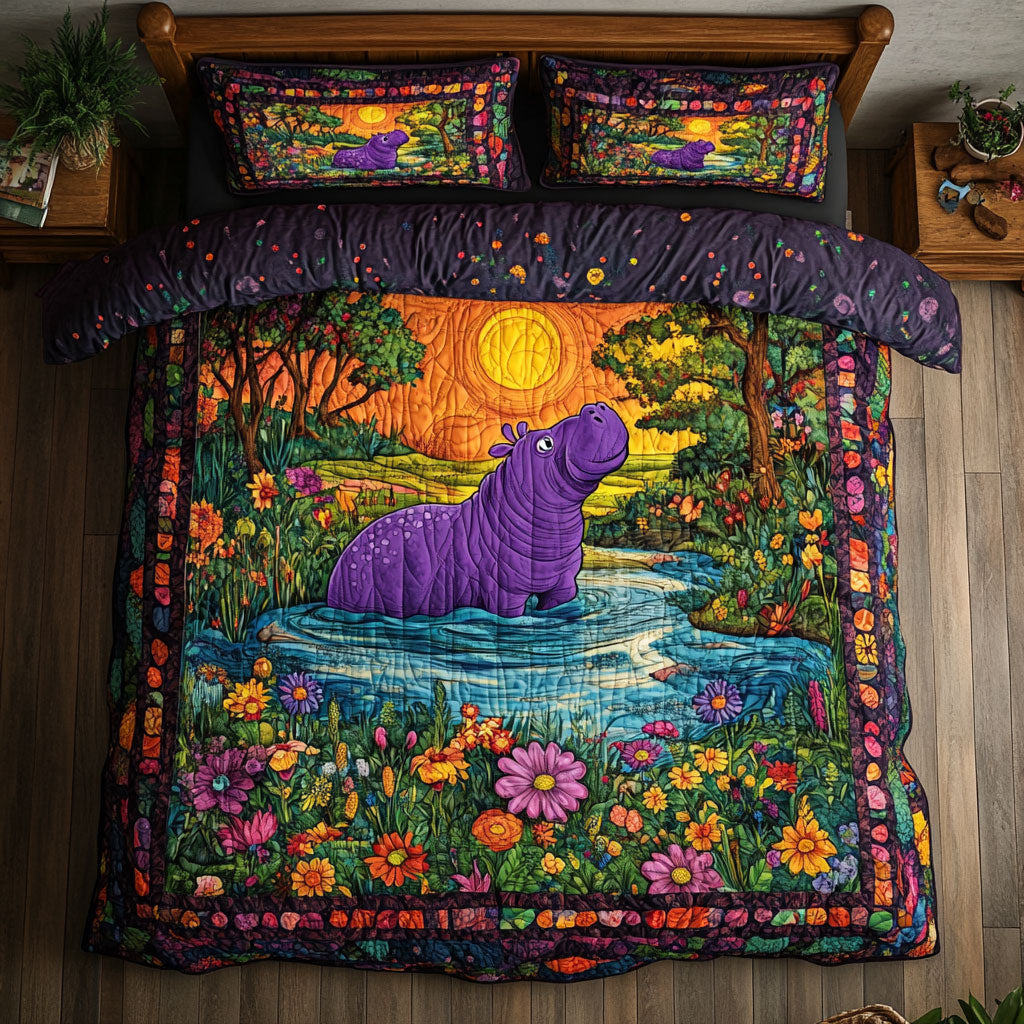 Hippo In Flower Forest WY2001058CL Duvet Cover Set