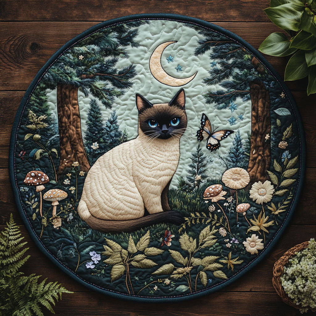 Siamese Cat in Forest CW1306042CL Quilted Round Mat