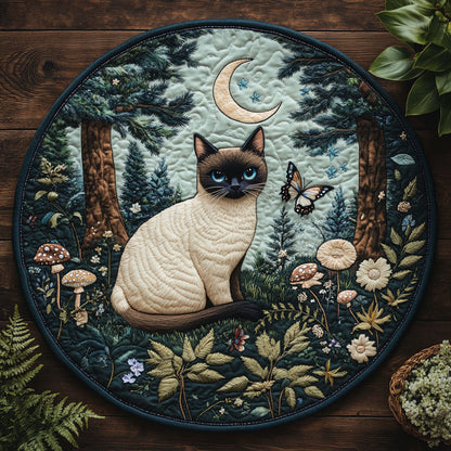 Siamese Cat in Forest CW1306042CL Quilted Round Mat