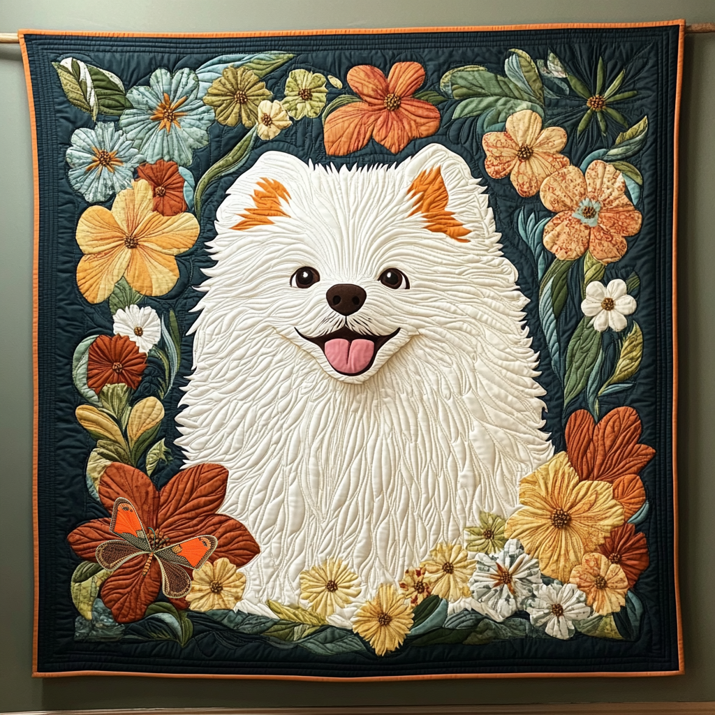 Cheerful Samoyed Blossoms WG2802002CL Quilt