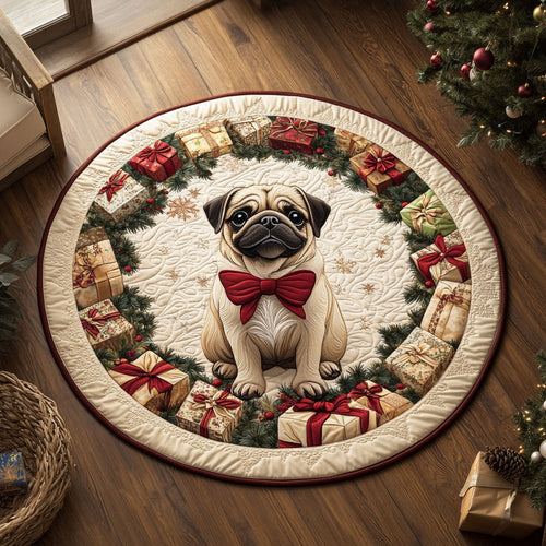 Festive Cozy Pug CW1109006CL Quilted Round Mat