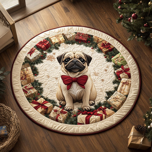 Festive Cozy Pug CW1109006CL Quilted Round Mat