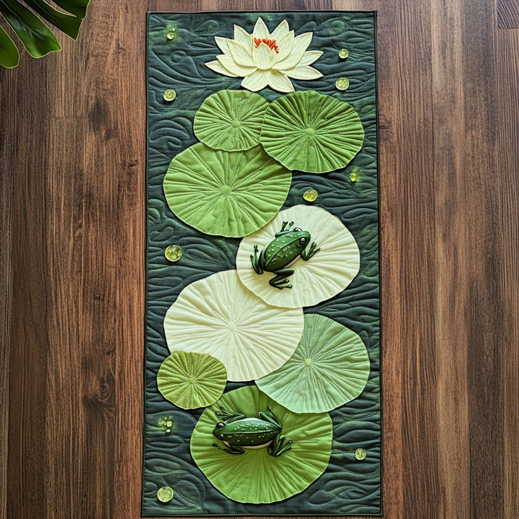 Frog In Lotus Garden CP2904018CL Quilted Table Runner