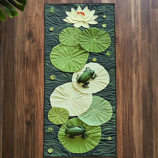 Frog In Lotus Garden CP2904018CL Quilted Table Runner