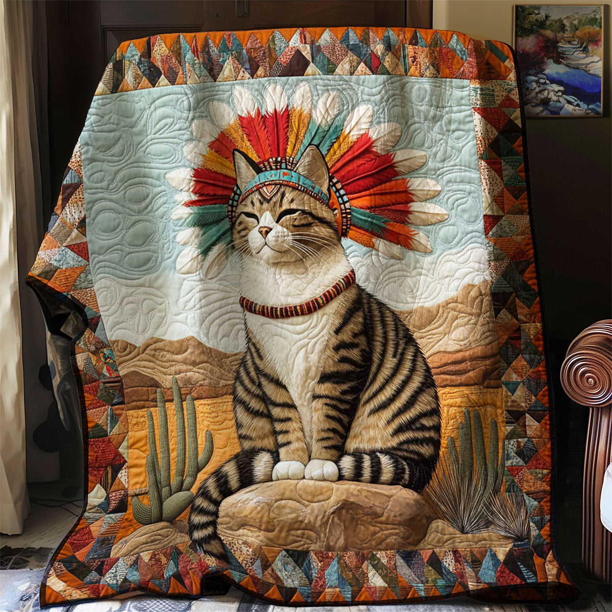 Cat Native American WJ2312007CL Quilt