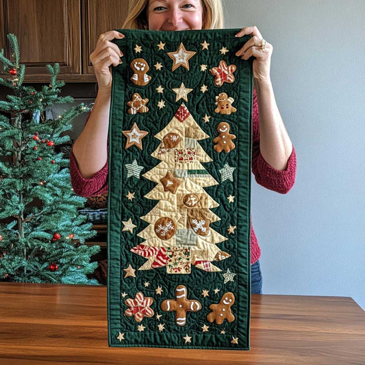 Ginger Bread Christmas Tree WP1909028CL Quilted Table Runner