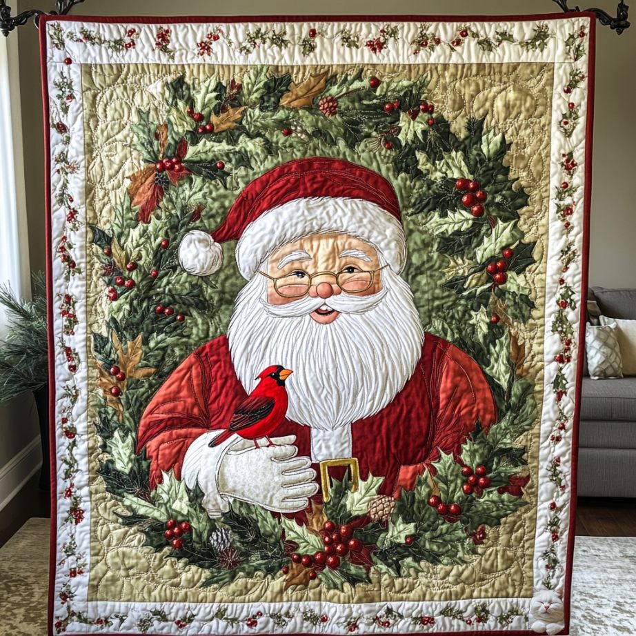 Santa And Cardinal WU0411016CL Quilt