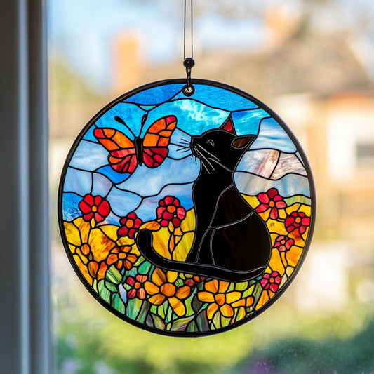 Black Cat WJ1710035CL Stained Glass Suncatcher