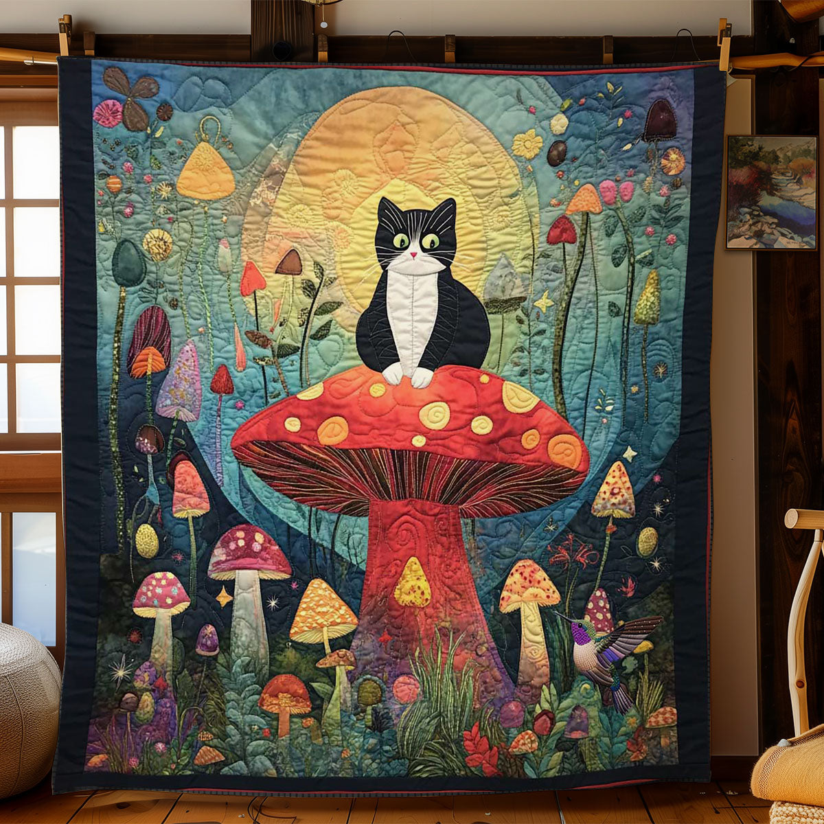 Tuxedo Cat Mushrooms WN2011127CL Quilt