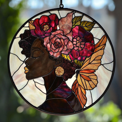 Black Woman WU1410005CL Stained Glass Suncatcher