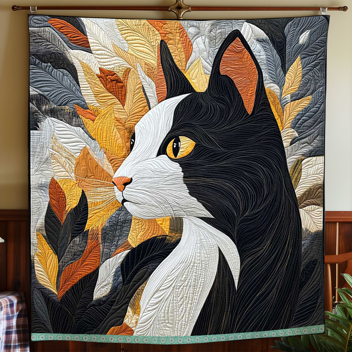 Golden Tuxedo Cat WP1909019CL Quilt