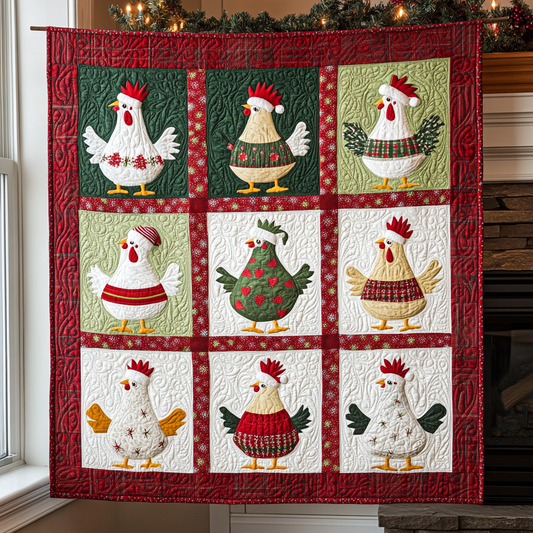 Whimsical Funny Christmas Chickens XR2709016CL Quilt